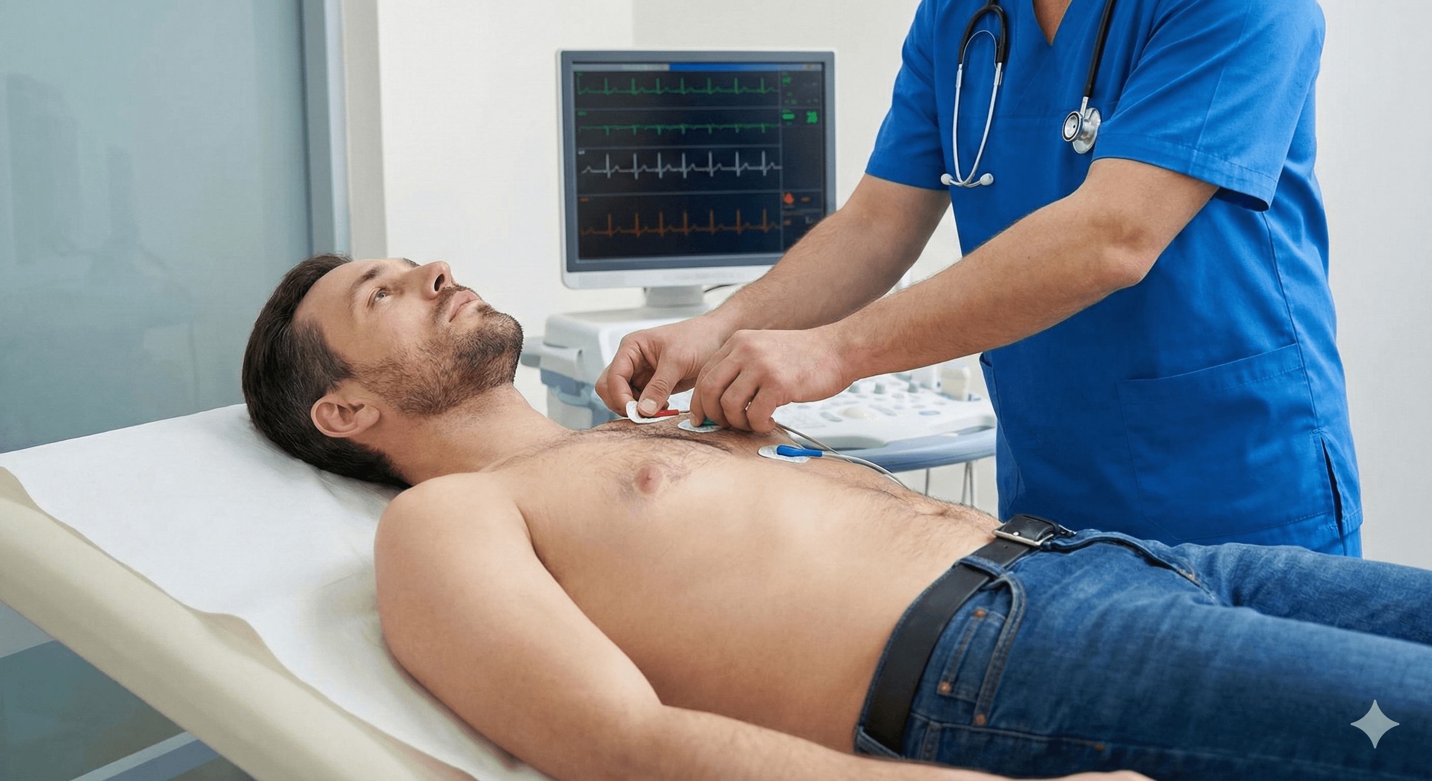 Doctor analyzing patient ECG results on a monitor