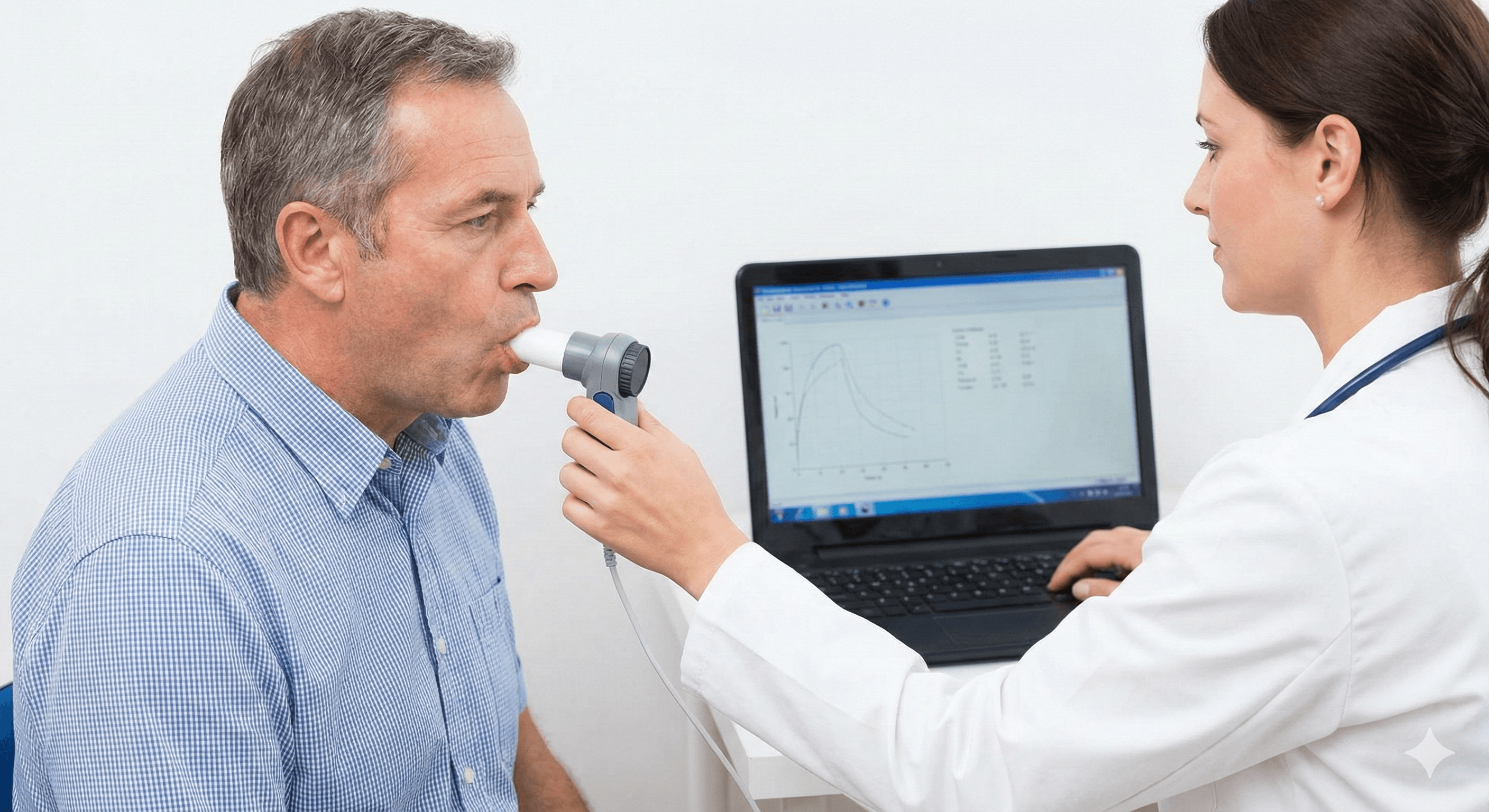 Patient performing a spirometry lung function test