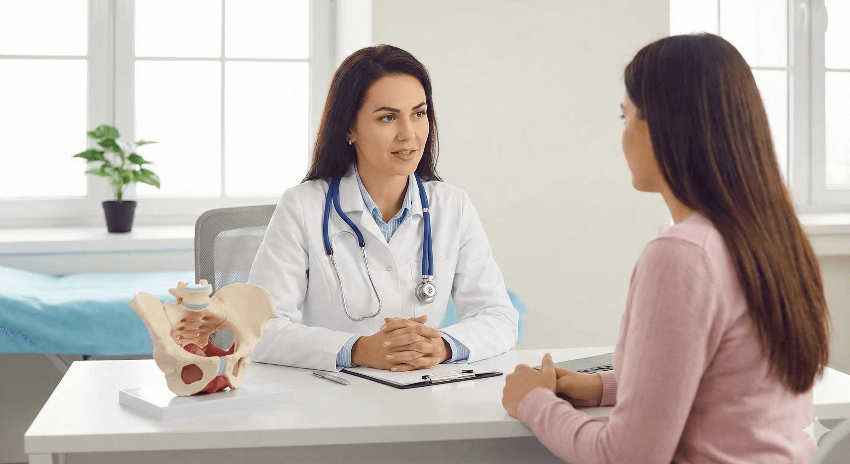Doctor consulting with a female patient regarding health results